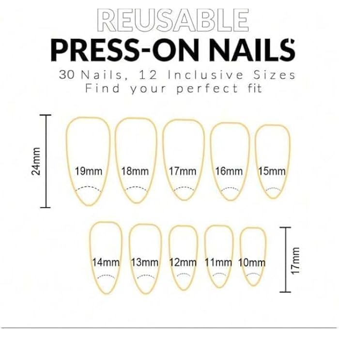 PRESS ON NAILS mirror effect -12 pcs / 10 SIZE Medium Long -False Nails, Perfect For Parties, Comes With 1 SHEET DOUBLE FACE - N03 - Image 2